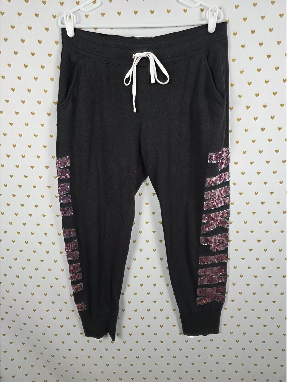 Victorias Secret PINK Bling Studded Sequined Joggers Sweatpants Large